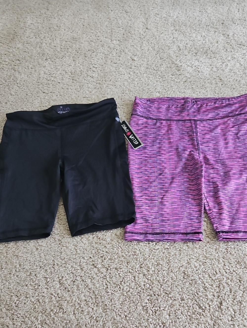 dELiA*s Girls Active Bike Shorts - Black and Pink Space-Dye